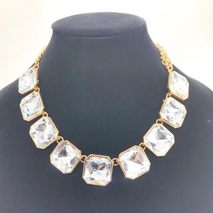 Statement Necklace w/ Cubed Crystals on Gold Tone